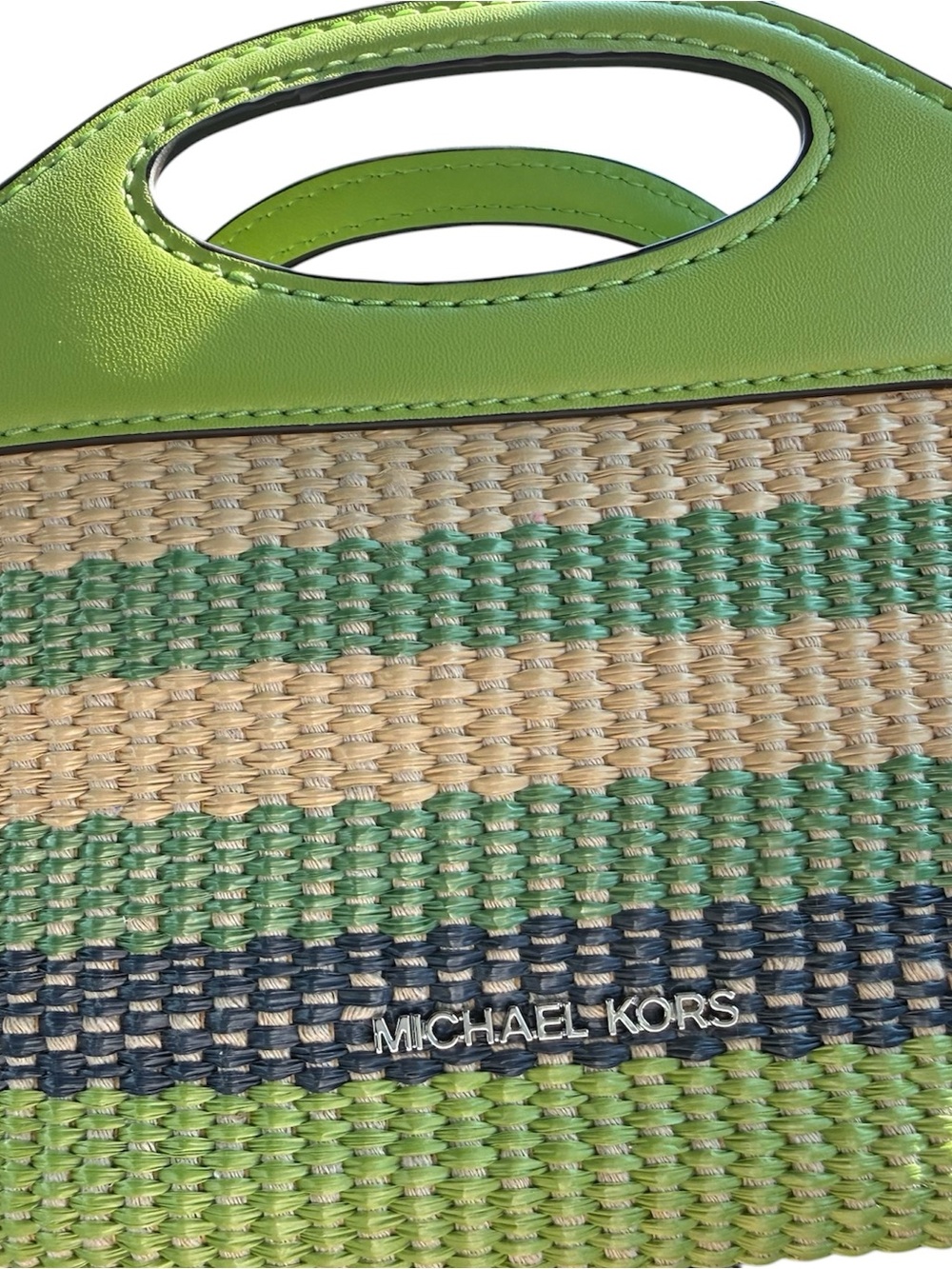 Michael Kors Lime Green Striped Woven Tote